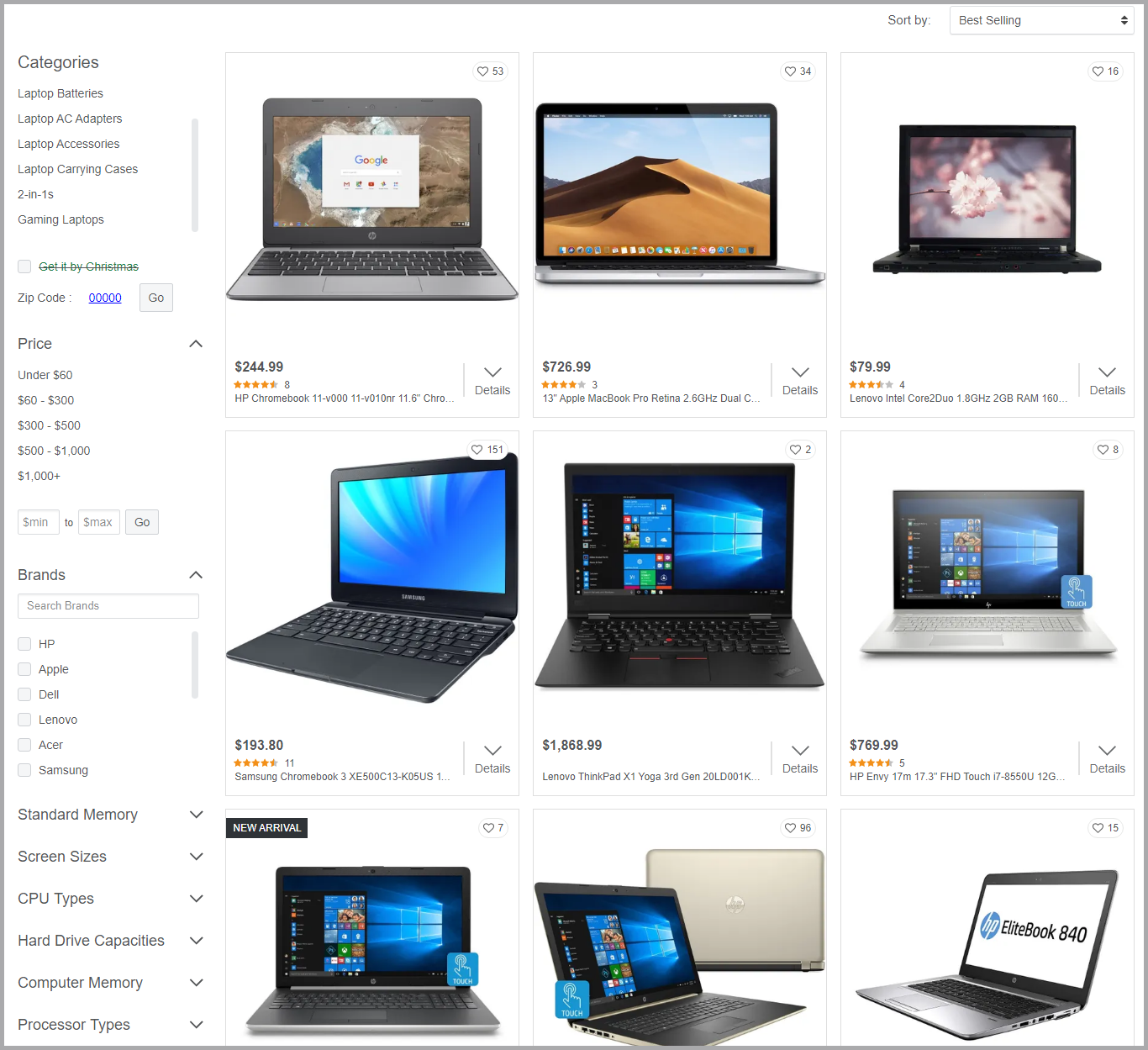 product filter allows users narrow down the list