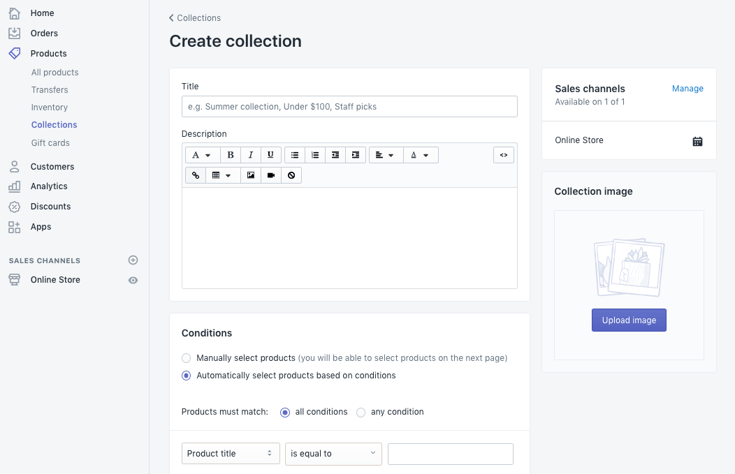 create collection on shopify store