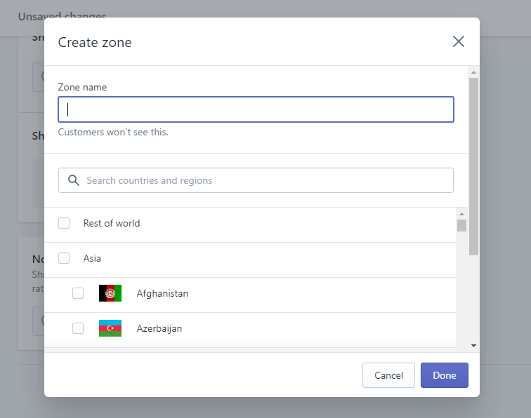create shipping zones for shopify store