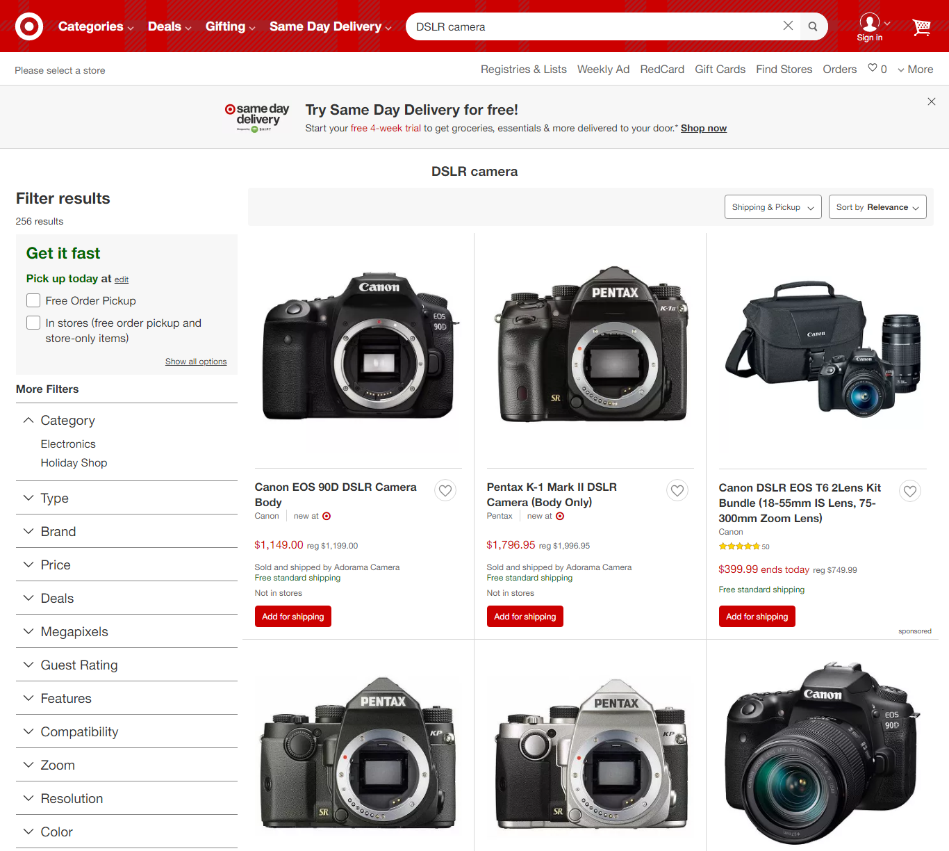 product filter on search results page