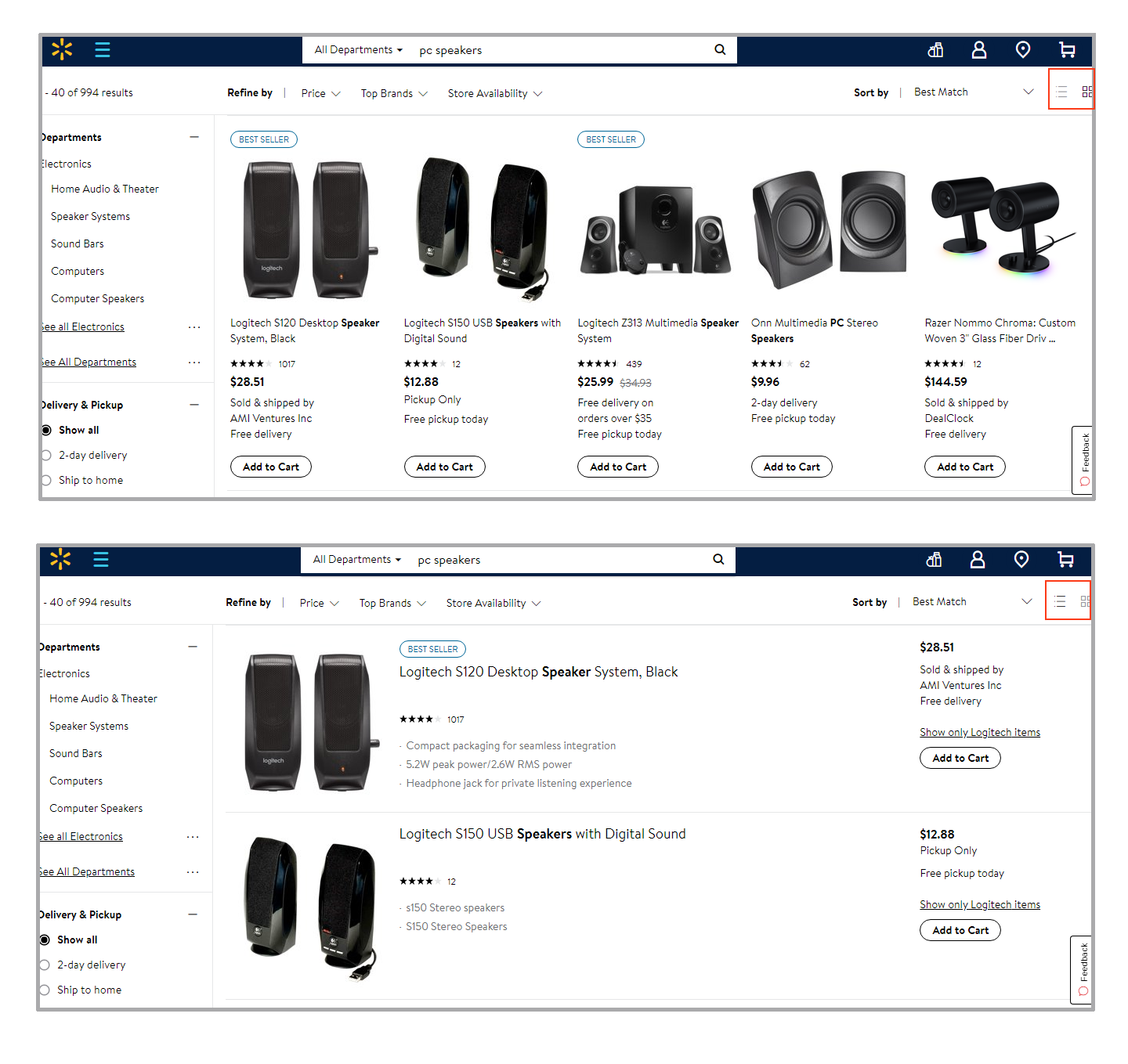 toggle list view grid view